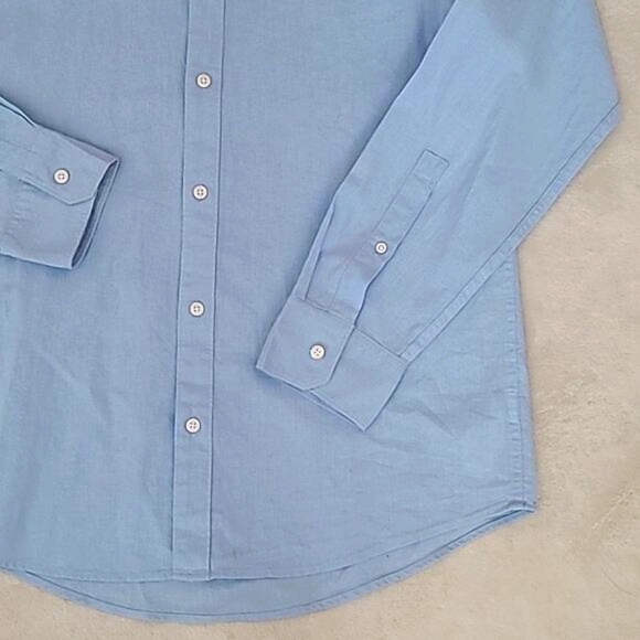 Michael Kors Linen Cotton Blue Button Down Shirt Mens Medium Tailored Fit Preppy - Picture 3 of 12